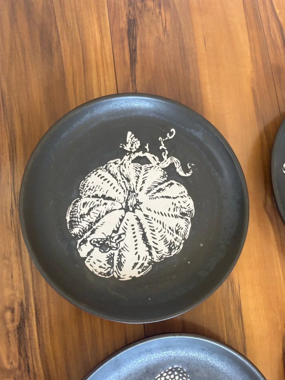 Threshold Stoneware Appetizer Plates black charcoal cream design snake pumpkin